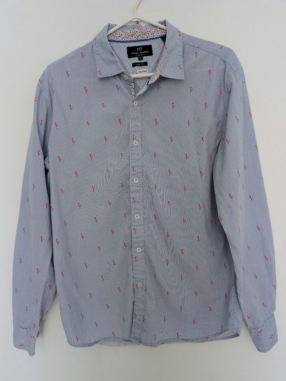 Michael Brandon Men's Button Down Size Medium Slim Cotton Stripe Flamingo Shirt